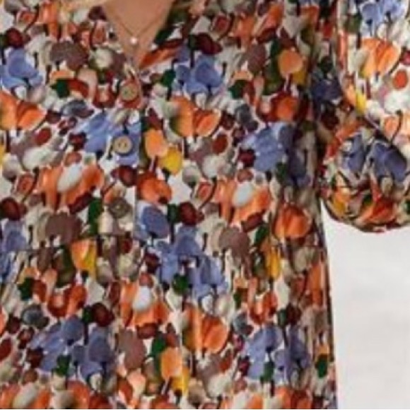 Boho Blue Orange Floral Print Ruffle Mini Dress - Picture 6 of 6